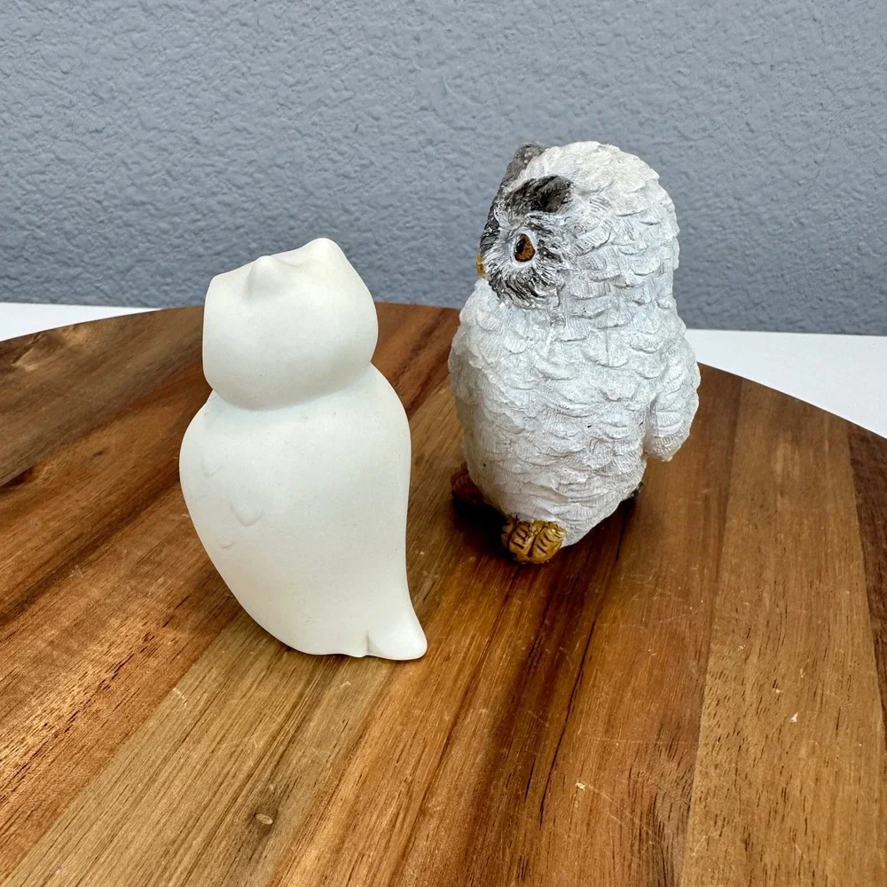 VTG Lenox Everyday Wishes Wisdom Owl and Textured Resin Owl Figurine Set of 2